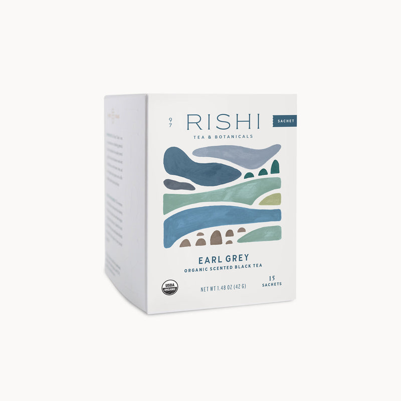 A box of Rishi Tea & Botanicals Earl Grey tea.