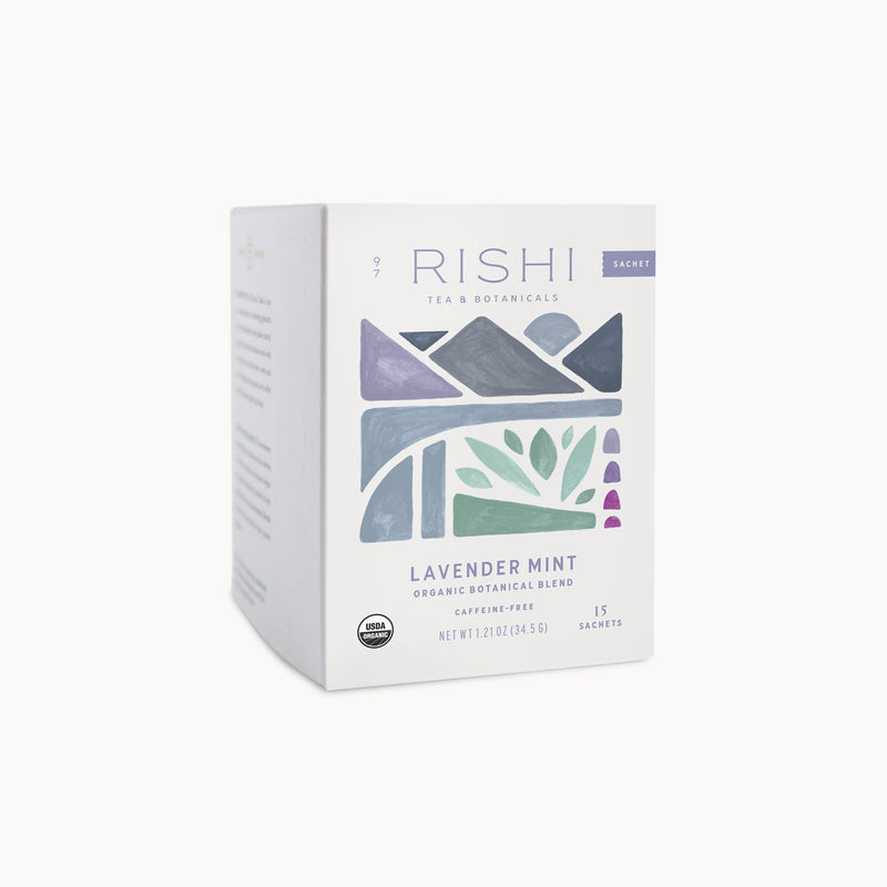 A box of Rishi Tea & Botanicals' Lavender Mint tea.